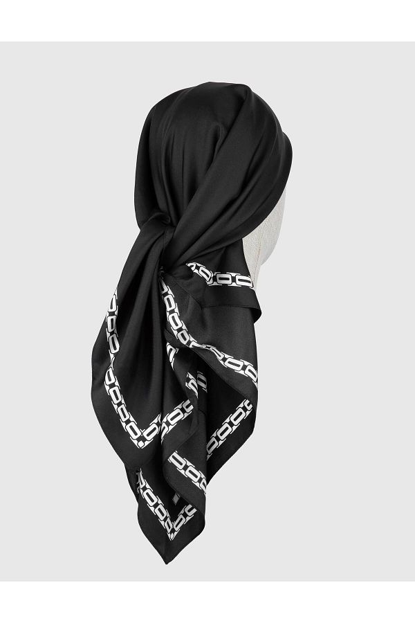 İLVİ-Mersa Women's Scarf White Black Silk Twill 1