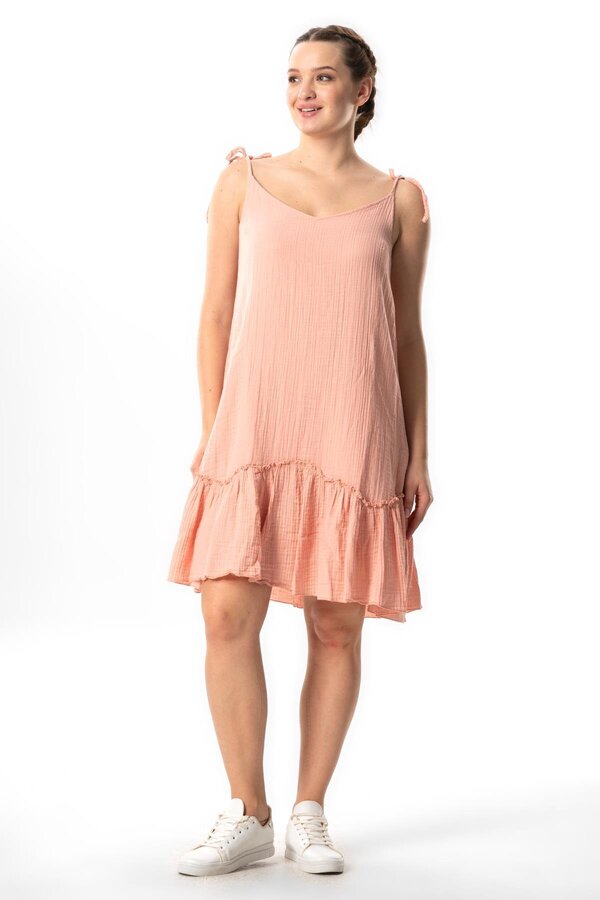 Eliş Şile Bezi-Φόρεμα Serra Muslin - Κοντό καλοκαίρι, Sling και Flounce, Powder Pdr 1