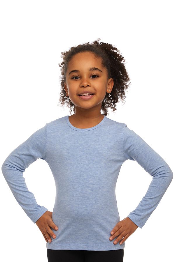 LOVETTI Blue Melange Girl s Plain Basic Lycra Long Sleeve T Shirt Trendyol