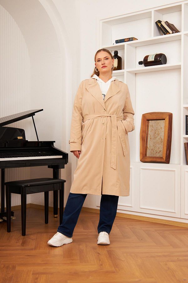 Rmg Long Mink Trench Coat Plus Size Lined Trendyol