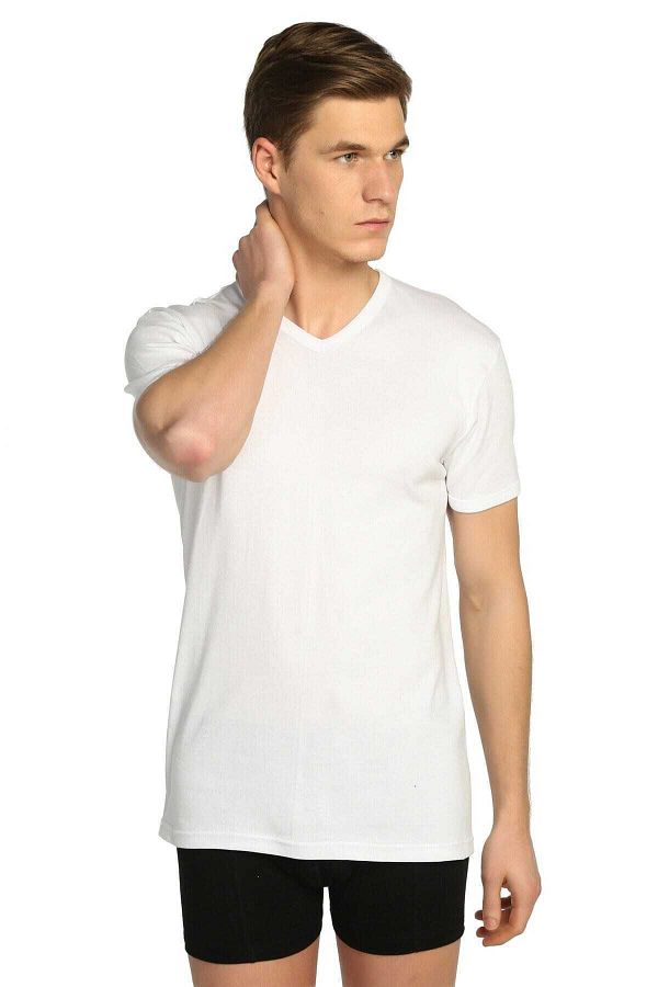 ENTAHA-Tutku Men's White Ribbed V-Neck Undershirt 3 Pack 1