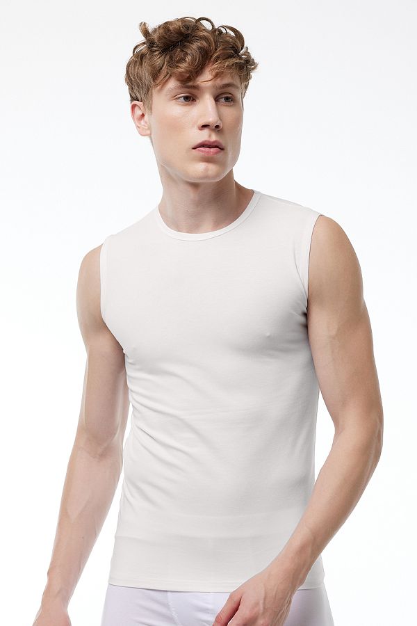 Malabadi-Men's Ecru Viloft Round Collar Sleeveless Thermal Undershirt 612 1