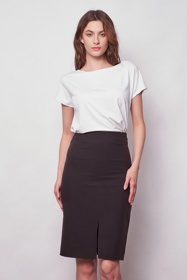 Jument Women s High Waist Front Slit Light Lycra Stylish Fabric Below the Knee Office Pencil Skirt Black Trendyol