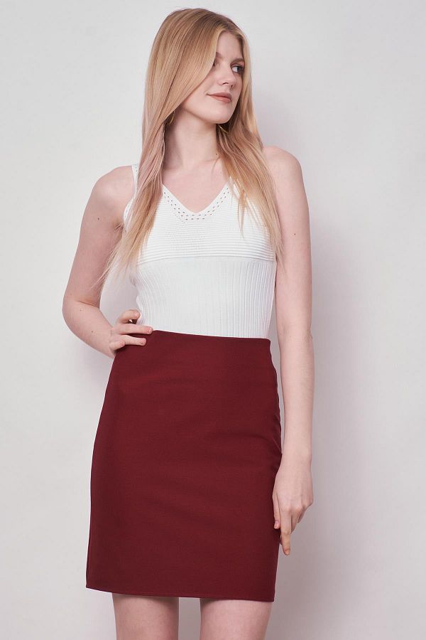 Jument Women s Light Lycra Fabric High Waist Lightweight Mini Pencil Skirt Burgundy Trendyol