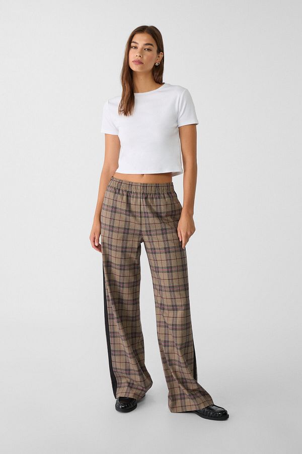 Side stripe plaid pants online