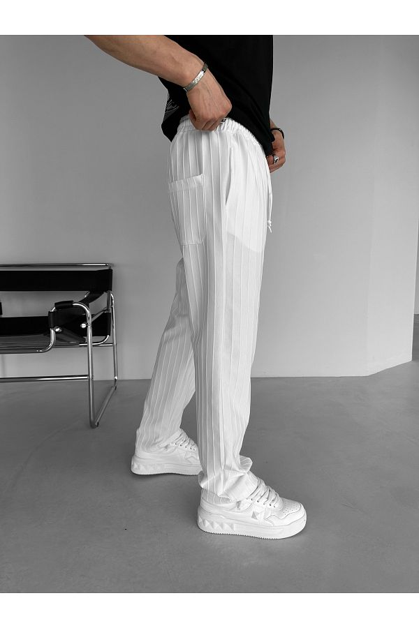 ablukaonline White Striped Baggy Fit Men s Trousers Trendyol