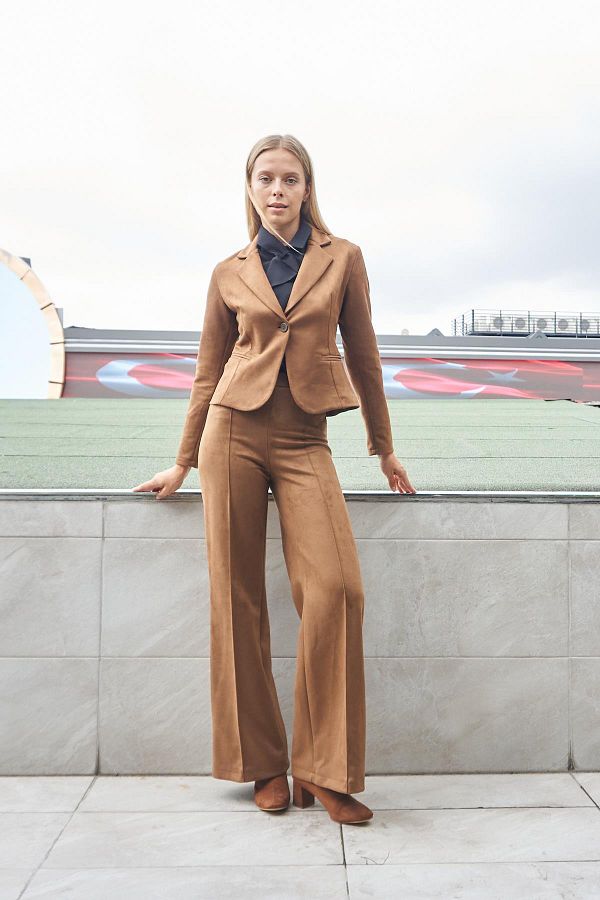 Long tan blazer top