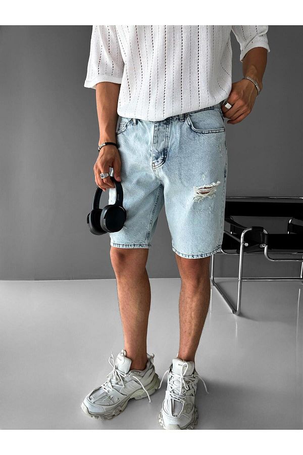 Long distressed denim shorts online