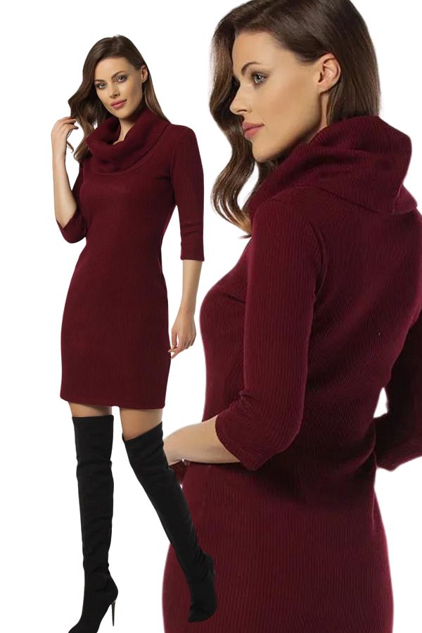 Laranor-Rochie de damă bordeaux cu guler vertical cu detaliu camisole 19l6464 1