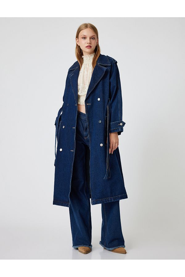Long denim trench coat top