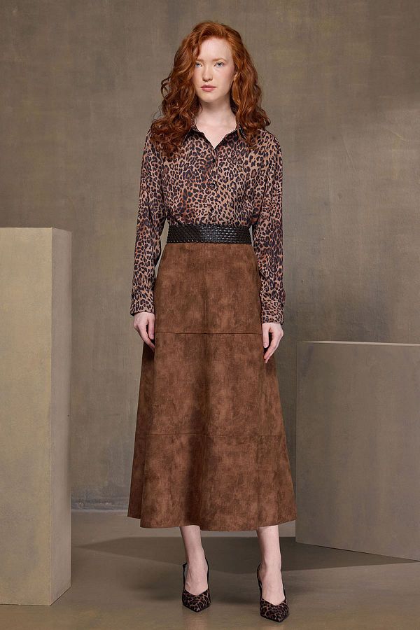 UPGRADE Tan Suede Skirt Piece Design Trendyol