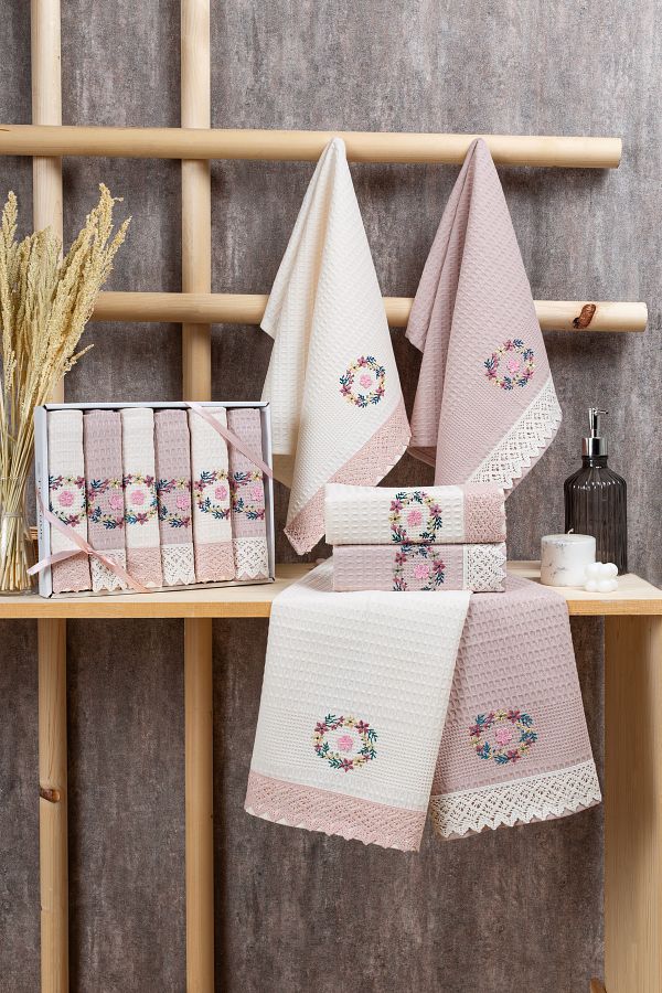 Elaganya-Cutie de 6 cadouri, cutie de zestre, set prosoape, 40x60 cm - cu model de lux brodat 1