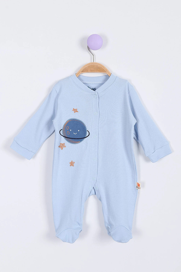 MAİBELLA Sevimli Gezegen Desenli Çıtçıtlı %100 Pamuklu Yumuşak Uzun Kollu Kışlık Erkek Bebek Tulum 0-3-6-9 Ay