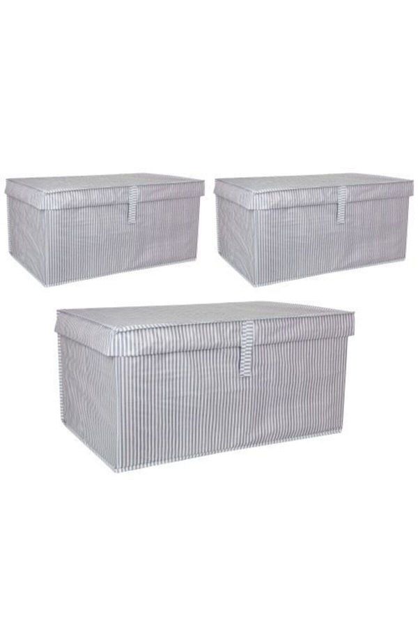 Turkco-3 Pieces Gray Mega Box - Multi-Purpose Laundry Storage and Organization with Lid Etc Storage, Box 60X40X30 1