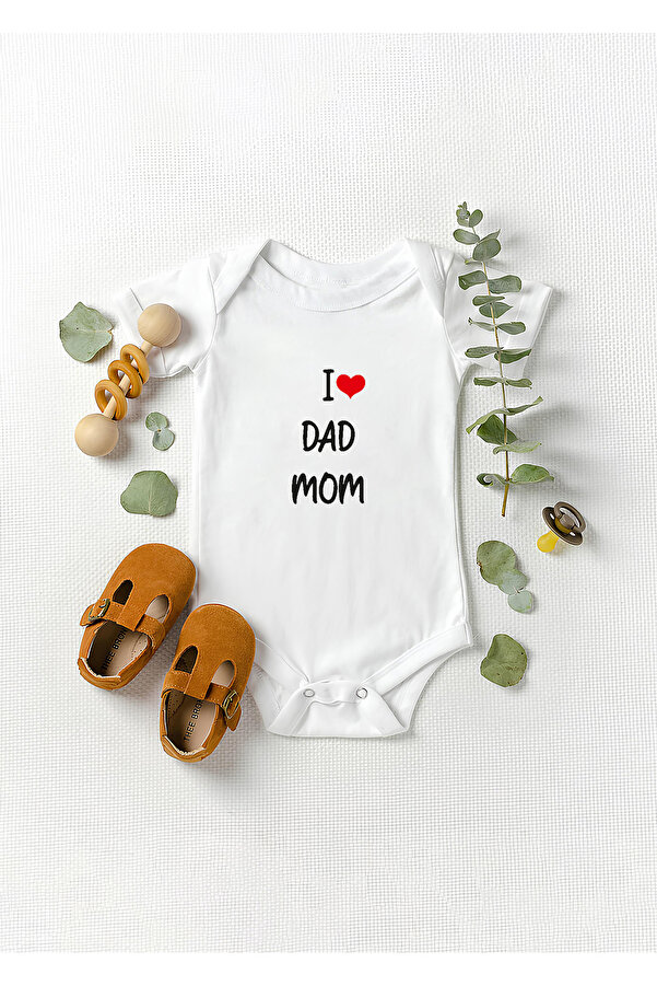 Lotus Baby Kısa Kollu I love Mom Dad  Baskılı Zıbın