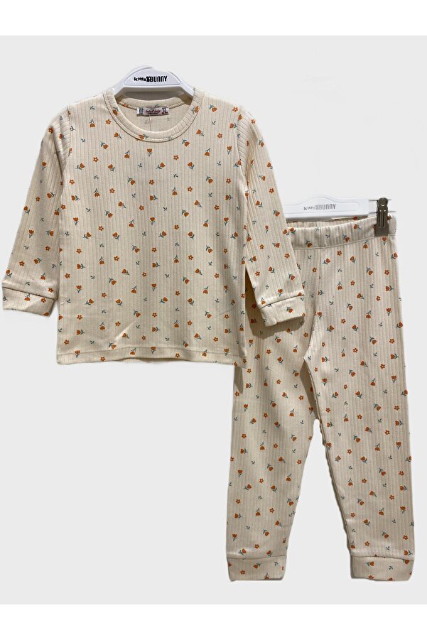 İsobel Kids Gül Desenli Kız Pijama Takımı - Krem
