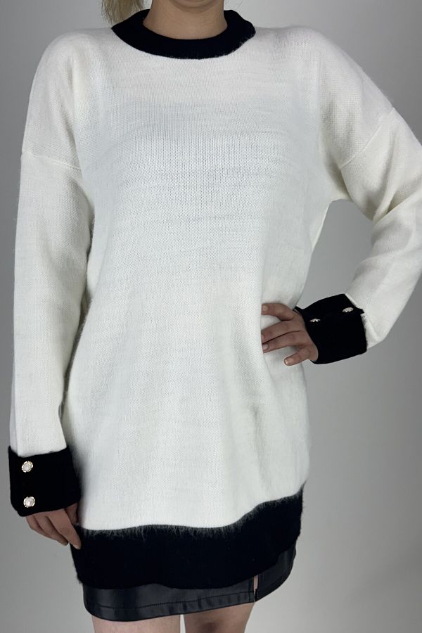 SHARON MODA-Women's Angora Sweater with Sleeve Button Detail 1