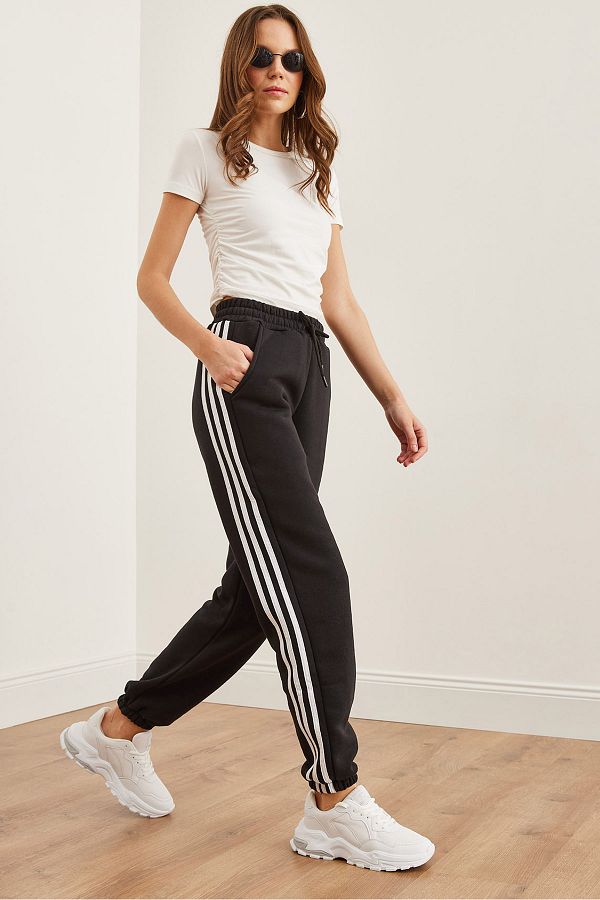 Olalook-Pantaloni de sport negri groși Jogger - cu dungi laterale EFF- 00000078 1