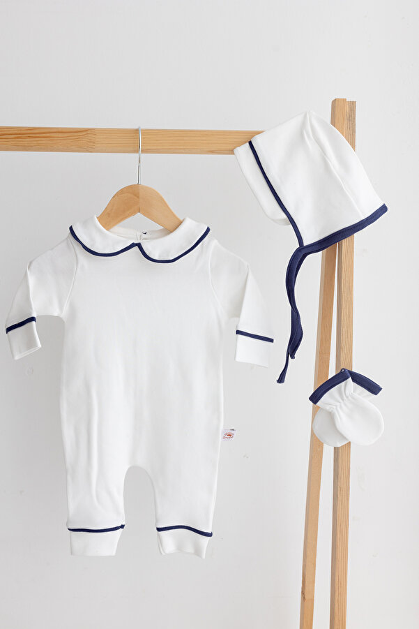 Bebe wini Lacivert Ara Biyeli 3'lü Pamuklu Tulum Seti