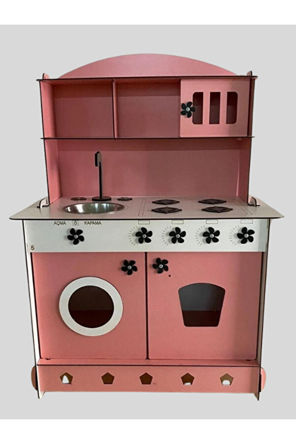 bahadır grup Montessori Eğitici Ahşap Oyuncak Mutfak Dolabı Pembe 3mm 84x60