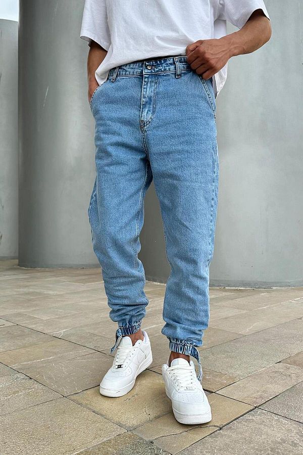 HAFKAGİYİM-Pantaloni Boyfriend A4 DL cu textura ALBASTRĂ cu picioare elastice 1