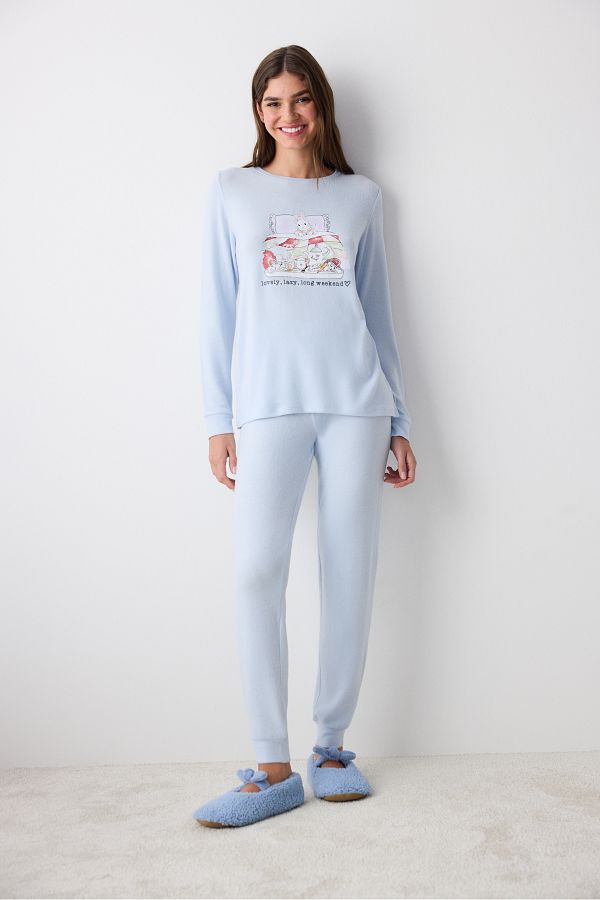 Penti-Set de pijamale pantaloni albastru deschis Lazy Weekend 1
