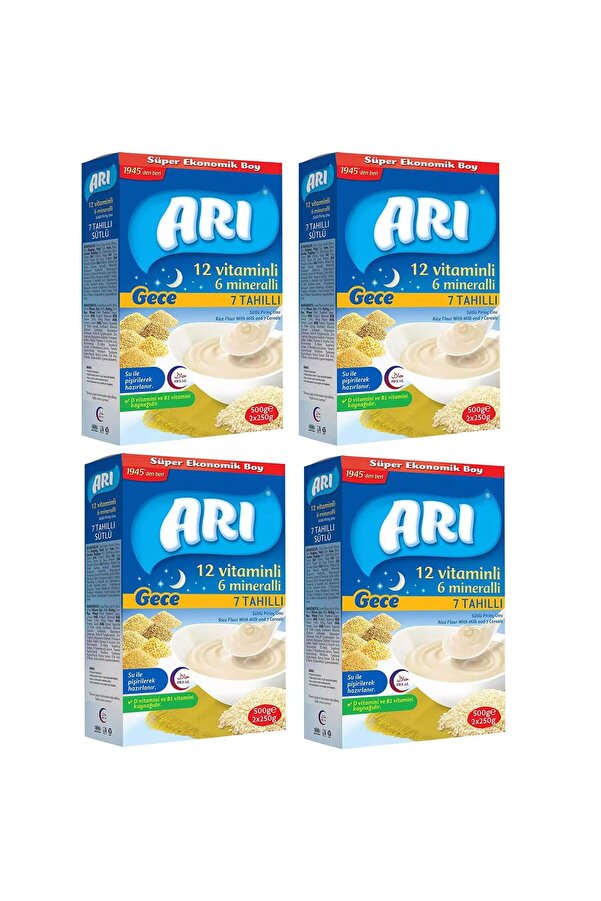Arı Mama Gece 7 Tahıllı 12 Vitaminli 6 Mineralli Sütlü Pirinç Unu 500 gr 4 Adet