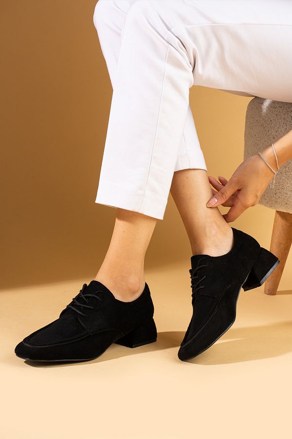 Pembe Potin Women s Black Suede Lace Up Stylish Office Daily Classic Heel Shoes