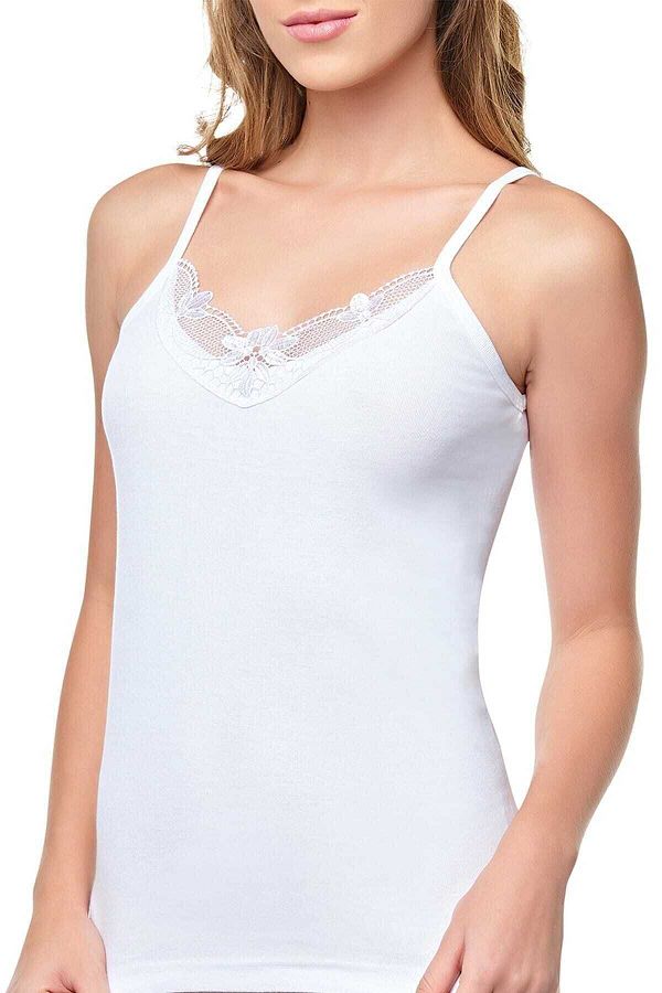 Tutku-Women's White Ribbed Rope Strapped Laced Undershirt, Pack of 6 1
