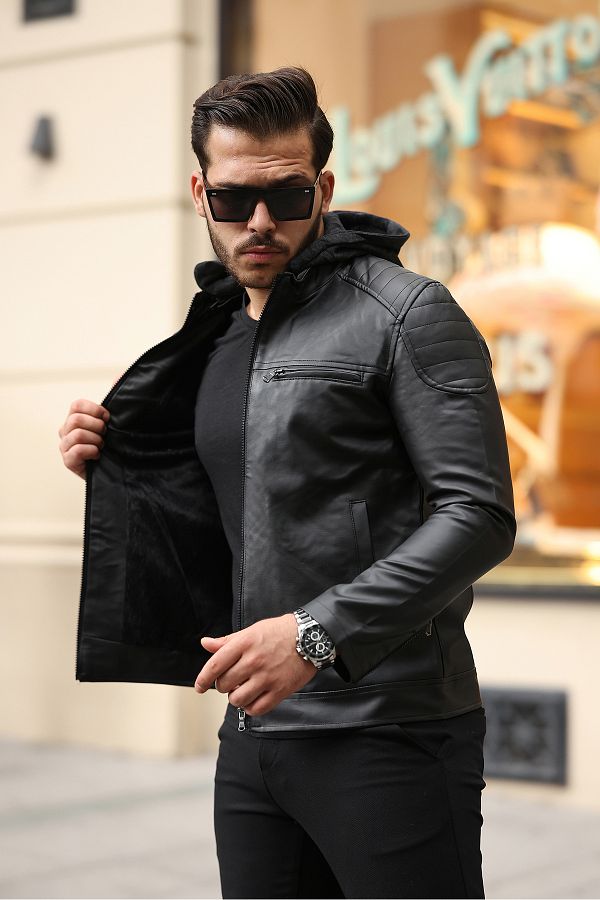gm giyimarket Black Slim Fit Men s Leather Jacket Trendyol