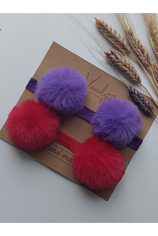 chicory Kız Bebek-çocuk Beyaz-pembe 2li Peluş Ponpon Bandana