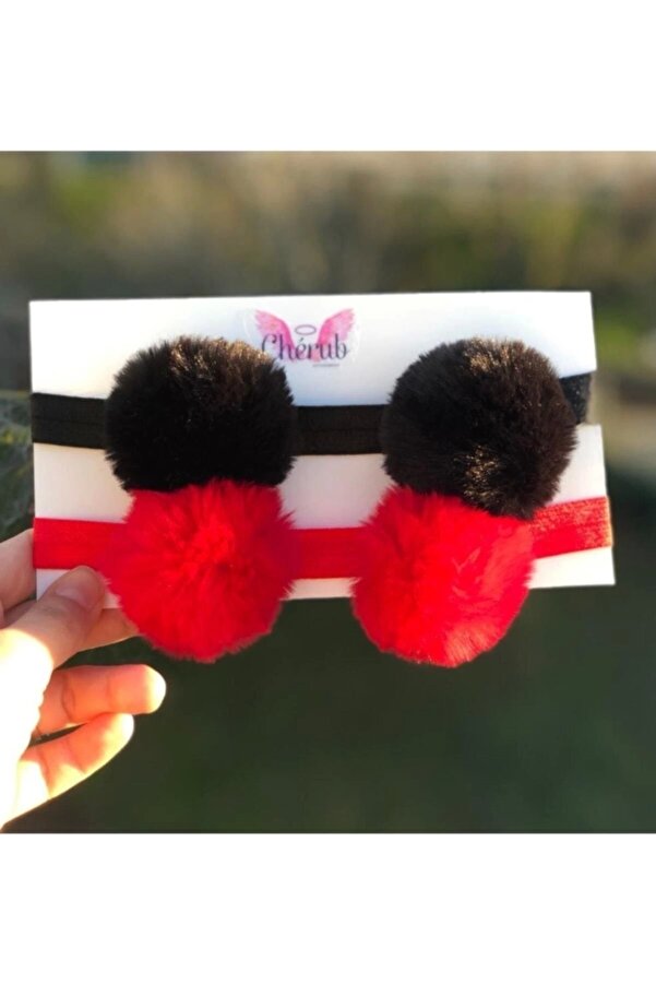 Cherub Bebek Ponpon Peluş Saç Bandı Bandana Seti