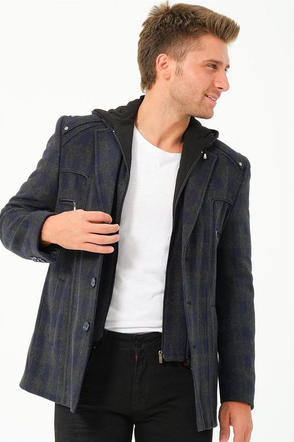 Dewberry K7532 Dewberry Men s Coat Patterned Dark Blue Trendyol