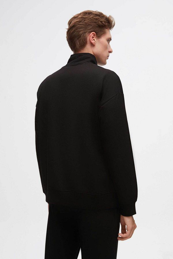 TWN Black Oversize Cotton Seasonal Sweatshirt - Half Zipper