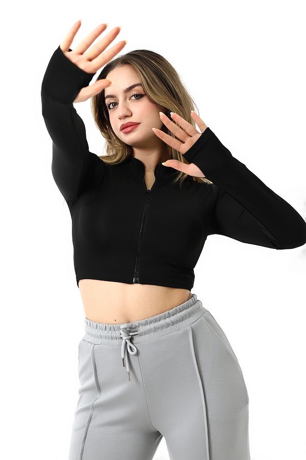 winmoda Black Slim Fit Zippered Women s Tracksuit Top Finger Snap Trendyol