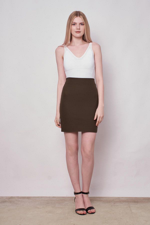 Jument Women s Light Lycra Fabric High Waist Lightweight Mini Pencil Skirt Khaki Trendyol