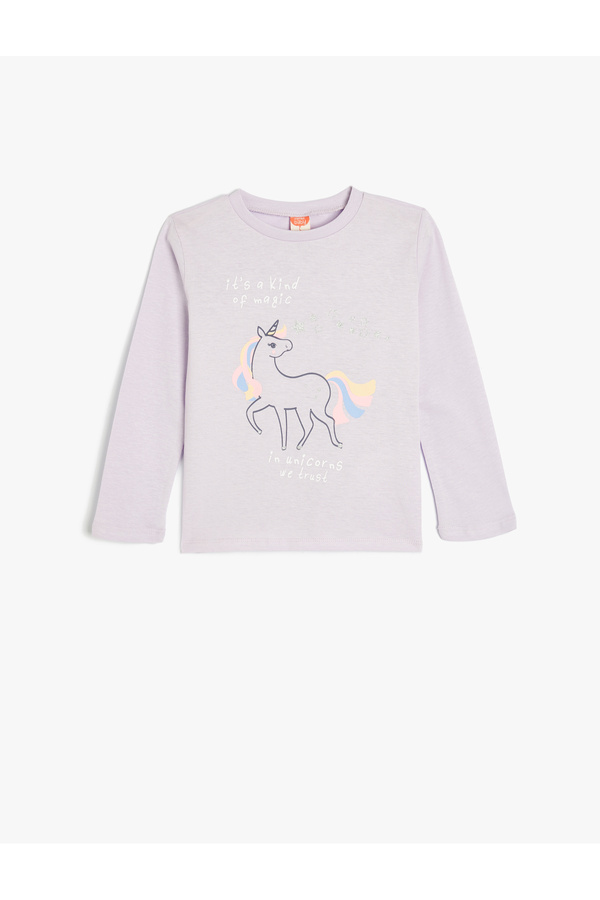 Koton Unicorn Tişört Uzun Kollu Bisiklet Yaka Pamuklu
