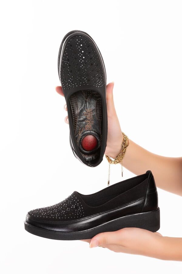 ARTI ARTI AYAKKABI Plus-Plus001-1918 Genuine Leather Orthopedic Heel Spur Support Detailed Women's Black Slip-On Shoes