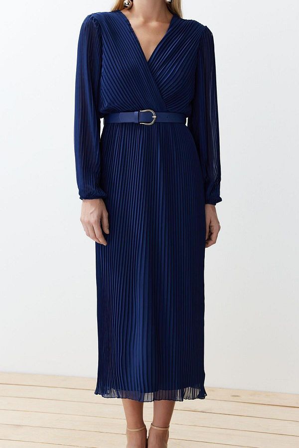 ERSEFA Fashion Chiffon Double Breasted Maxi Dress Long Sleeve A Line Floor Length Trendyol