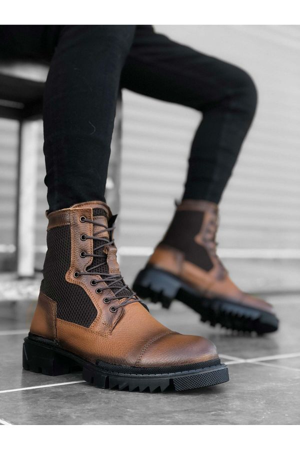 BOA-Ba0183 Genuine Leather Inside and Outside Tan Men's Boots 1