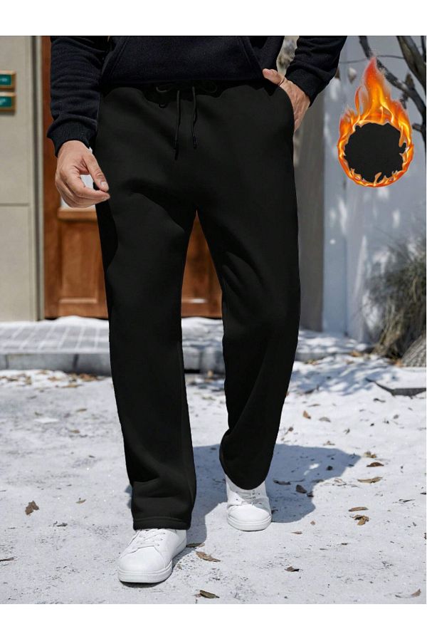 yx yustex sport Black Walker Baggy Wide Leg 2 Thread Medium Thick Long Sweatpants Original Mold Trendyol