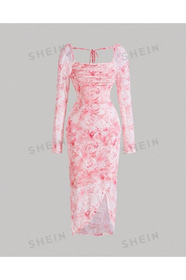 Shein Boutique-Shein Dress - Floral Pattern and Lace Detail 1