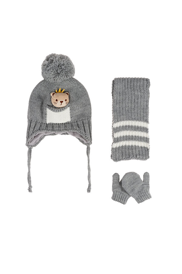 Aware Time Kitti 0-12 Ay Erkek  Bebek & Çocuk Aksesuarlı Içi Polarlı Atkı Bere Eldiven 3'lü Takım