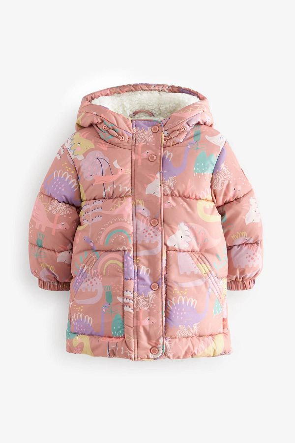 Next Baby Shower Resistant Dinosaur Patterned Lined Hooded Padded Coat Trendyol