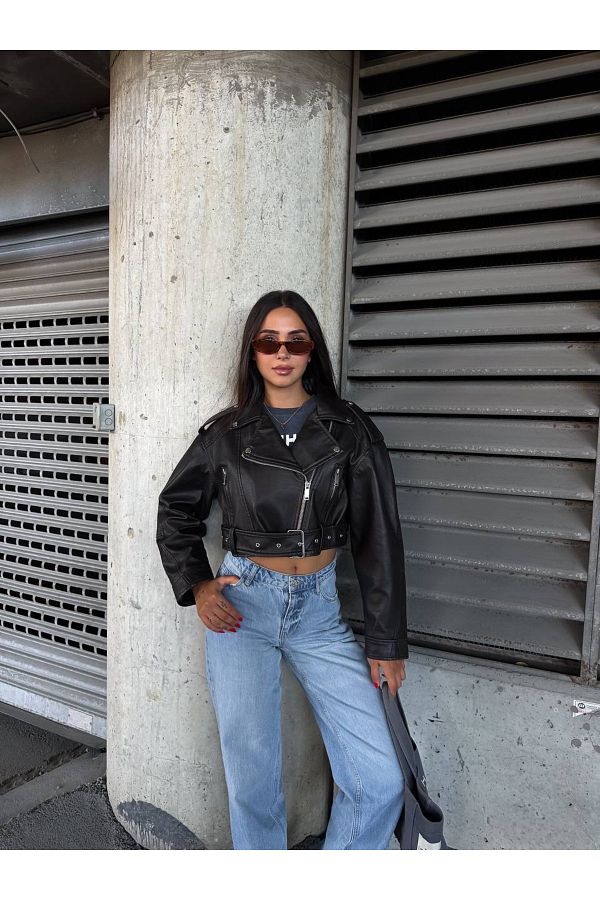 The Moda-Belted Leather Biker Jacket 1