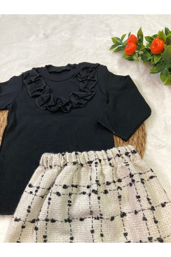 ESES BEBE BEBEK SİYAH KAZAYAĞI ETEK-BLUZ SETİ TAKIMI