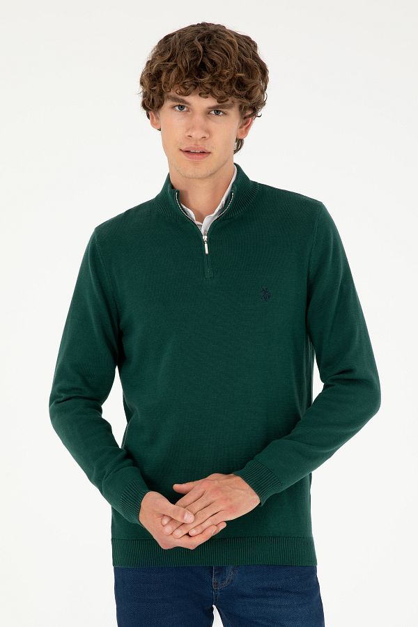 U.S. Polo Assn. Dark Green Slim Fit Men s Sweater Half Zip 50293517 Vr079 Trendyol