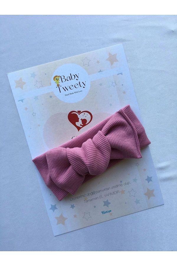 Baby Tweety-Handmade Ribbed Baby Girl Bandana (DRIED ROSE) 1