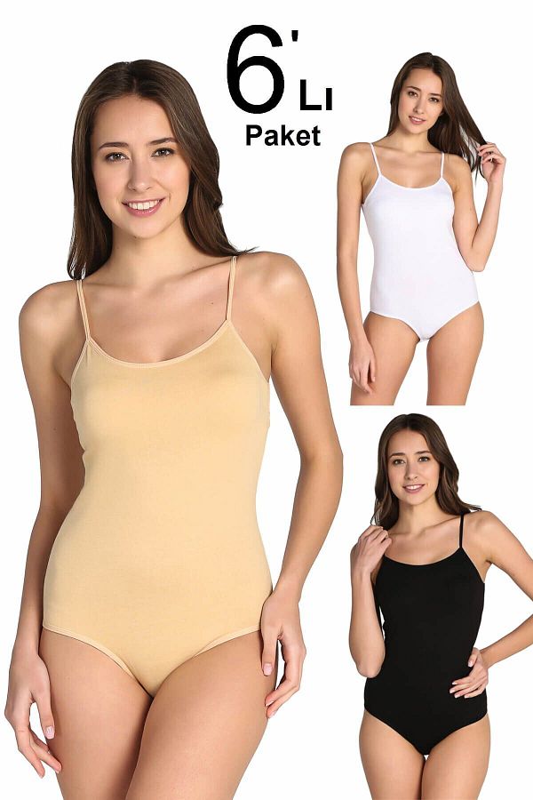 Tutku-Women's Mixed Color Pack of 6 Rope Strap Lycra Body with Hooks and Snaps ELF568T0148CCM6 1