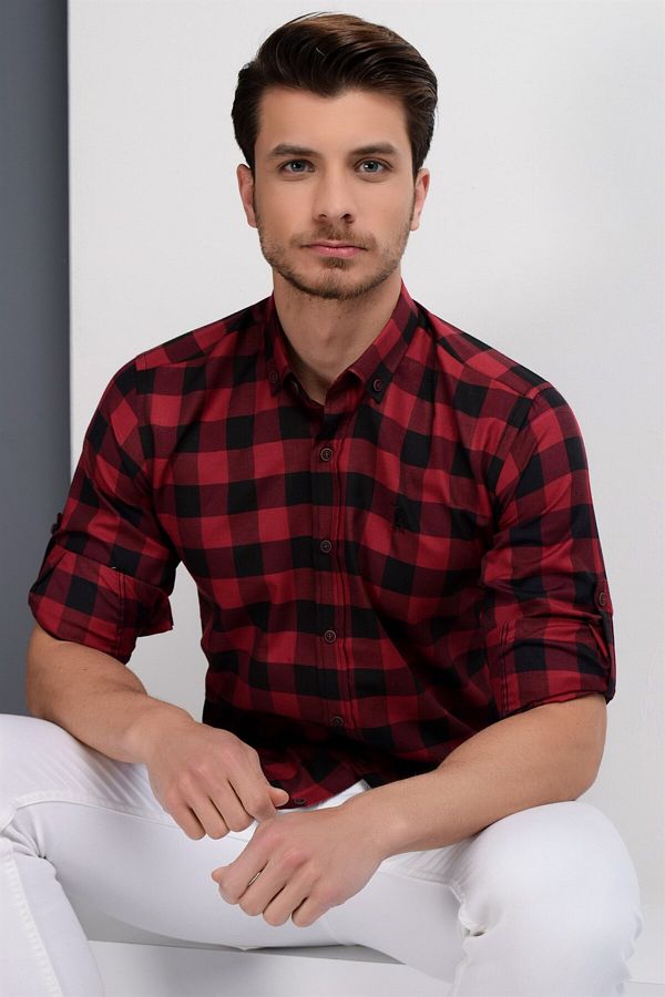 Dewberry-G665 Men's Shirt-black-burgundy 1
